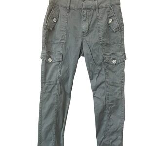 WHBM Olive Cropped Pants High Rise Sparkly Button Stretch Blend Ankle Sz 8P EUC